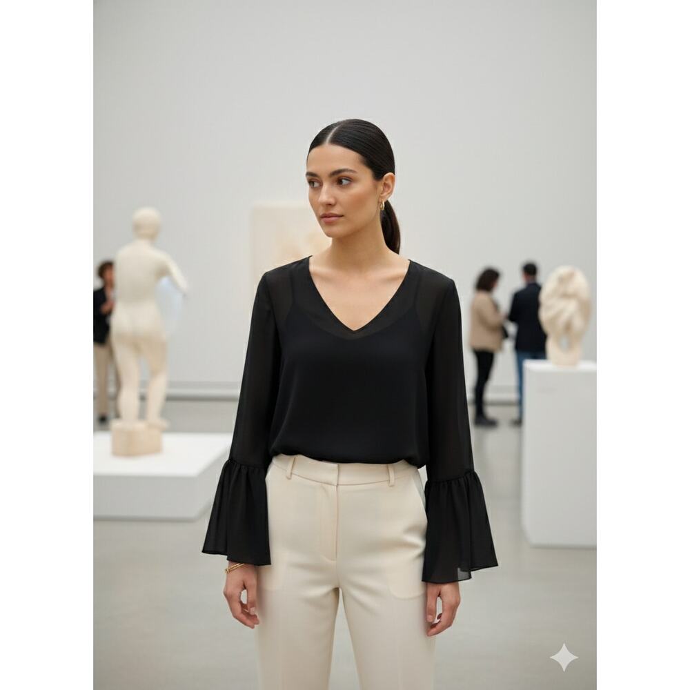 Banana Republic Black Georgette Bell Sleeve Blouse Size Small (M0541)